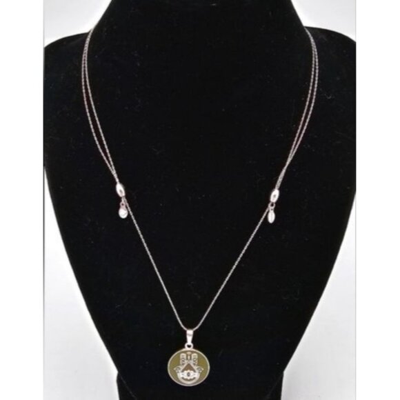 Alex and Ani Silver Tone Hand of Fatima Expandable Necklace Green Enamel Signed - Picture 2 of 6